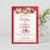 Blush Roos Deep Red Floral Huwelijksuitnodiging Kaart (Staand voorkant)