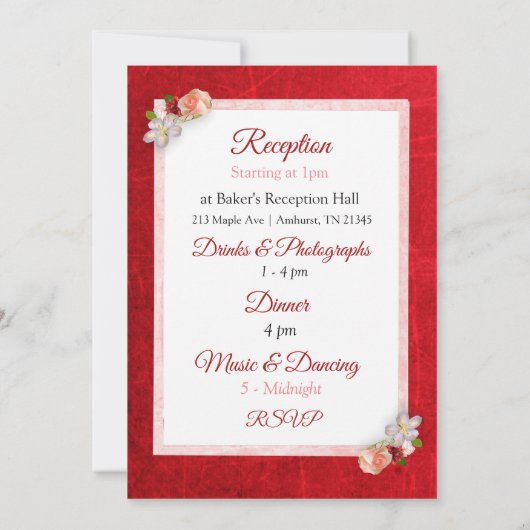 Blush Roos Deep Red Floral Huwelijksuitnodiging Kaart (Achterkant)