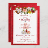 Blush Roos Deep Red Floral Huwelijksuitnodiging Kaart (Voorkant / Achterkant)