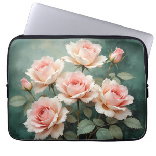 Blush Roos Elegantie op Diep Jade Laptop Sleeve