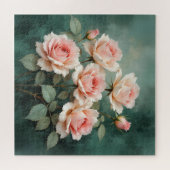 Blush Roos Elegantie op Diep Jade Legpuzzel (Horizontaal)
