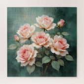 Blush Roos Elegantie op Diep Jade Legpuzzel (Verticaal)