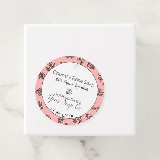 Blush Roos 🌹 en bladeren Line Art Soap Hang Label (In situ)