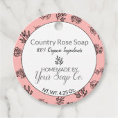 Blush Roos 🌹 en bladeren Line Art Soap Hang Label (Voorkant)