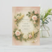 Blush Roos en gouden champagne verlovingsfeest Kaart (Staand voorkant)