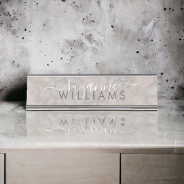 Blush Roos en grijze gemarmerde elegantie Bureau Naambordje