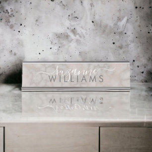 Blush Roos en grijze gemarmerde elegantie Bureau Naambordje