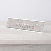 Blush Roos en grijze gemarmerde elegantie Bureau Naambordje (Voorkant)