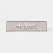 Blush Roos en grijze gemarmerde elegantie Bureau Naambordje (Voorkant)