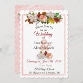 Blush Roos en Maroon Floral Wedding Invitation Kaart (Voorkant / Achterkant)