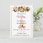 Blush Roos en Maroon Floral Wedding Invitation Kaart (Staand voorkant)