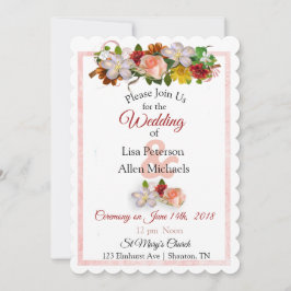 Blush Roos en Maroon Floral Wedding Invitation Kaart