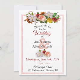 Blush Roos en Maroon Floral Wedding Invitation Kaart