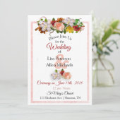 Blush Roos en Maroon Floral Wedding Invitation Kaart (Staand voorkant)