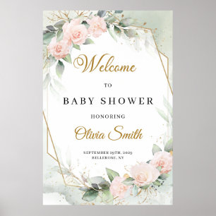 Blush roos eucalyptus Gold Baby shower welkom Po Poster