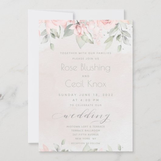 Blush Roos Eucalyptus Greenery Wedding Kaart (Voorkant)