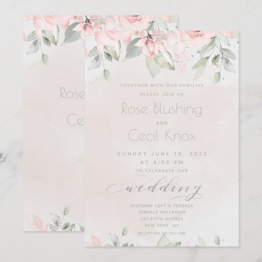 Blush Roos Eucalyptus Greenery Wedding Kaart (Voorkant / Achterkant)