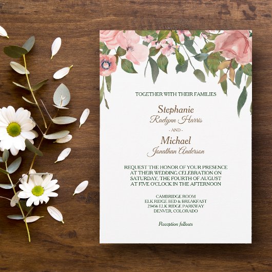 Blush Roos Floral Border Wedding Kaart