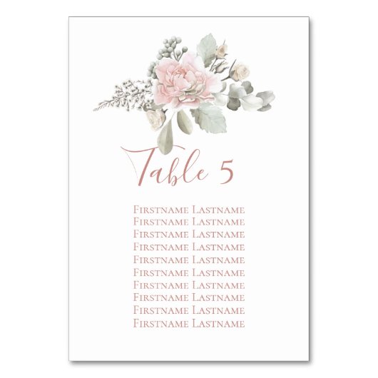 Blush roos floral dusty roos bruiloft-zitkaart kaart (Achterkant)