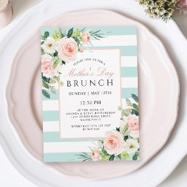 Blush Roos Floral en Stripes Moederdag Brunch Kaart