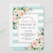 Blush Roos Floral en Stripes Moederdag Brunch Kaart (Voorkant)