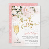 Blush Roos Floral Glitter Gold Brunch en brabbel Kaart (Voorkant / Achterkant)