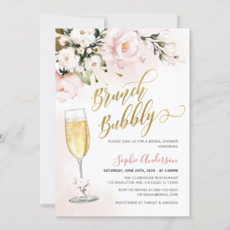 Blush Roos Floral Glitter Gold Brunch en brabbel Kaart