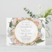 Blush Roos Floral Gold Modern Script Handwriting Kaart (Staand voorkant)