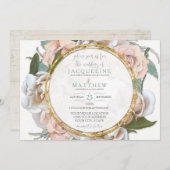 Blush Roos Floral Gold Modern Script Handwriting Kaart (Voorkant / Achterkant)