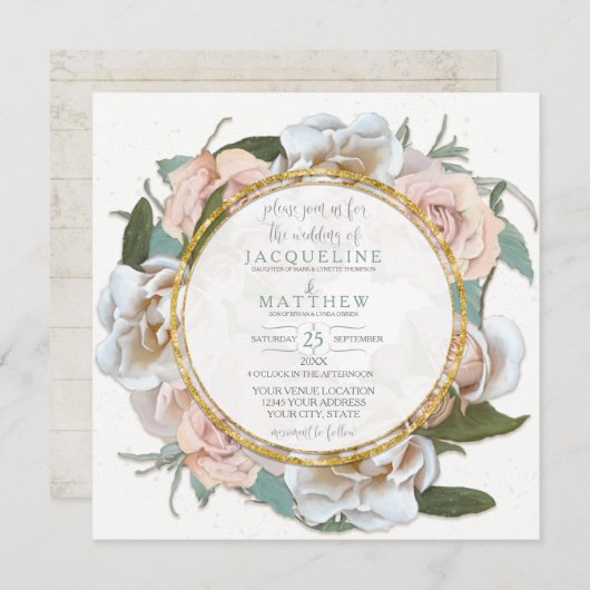 Blush Roos Floral Gold Modern Typography Script Kaart (Voorkant / Achterkant)