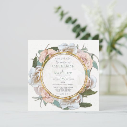 Blush Roos Floral Gold Modern Typography Script Kaart (Staand voorkant)