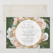 Blush Roos Floral Gold Moss Green Foliage Elegant Kaart (Voorkant / Achterkant)