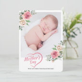 Blush Roos Floral Happy Moederdag 1 foto Feestdagenkaart (Staand voorkant)