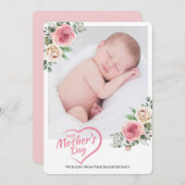 Blush Roos Floral Happy Moederdag 1 foto Feestdagenkaart (Voorkant / Achterkant)
