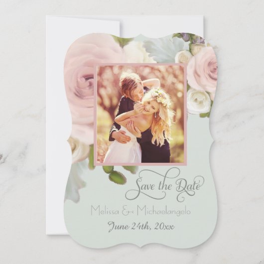 Blush Roos Floral Succulent Photo Save the Date Kaart (Achterkant)