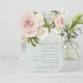 Blush Roos Floral Succulent Photo Save the Date Kaart (Staand voorkant)