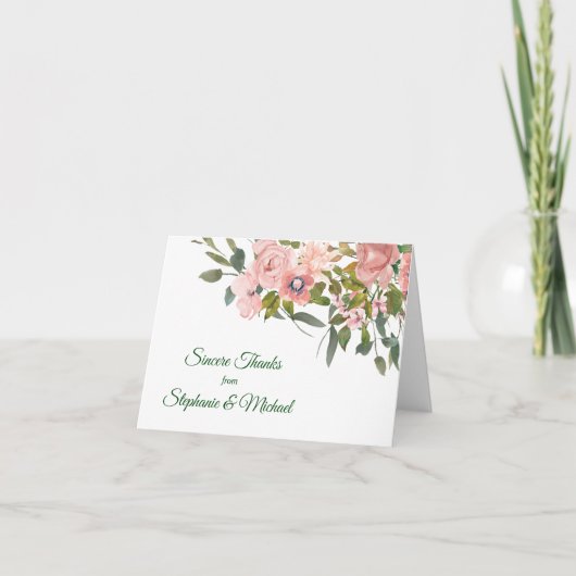 Blush Roos Floral Weddenschap Hartelijk dank Bedankkaart (Voorkant)