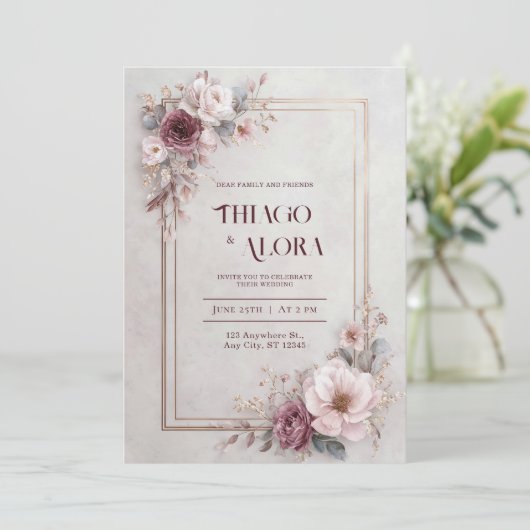 Blush Roos Floral Wedding Kaart (Staand voorkant)