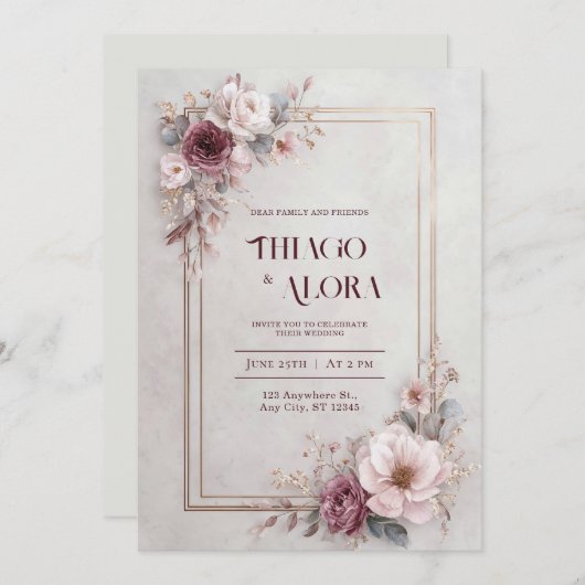 Blush Roos Floral Wedding Kaart (Voorkant / Achterkant)