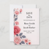 Blush Roos Floral Wedding Save the Date Kaart (Voorkant)