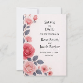 Blush Roos Floral Wedding Save the Date Kaart