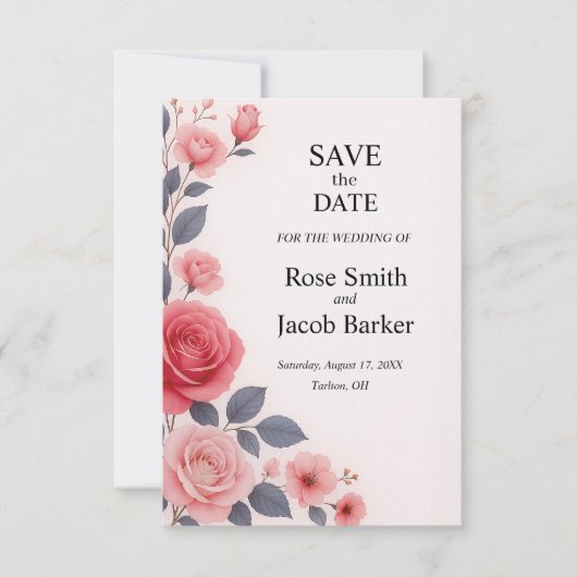 Blush Roos Floral Wedding Save the Date Kaart (Voorkant)