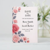Blush Roos Floral Wedding Save the Date Kaart (Staand voorkant)
