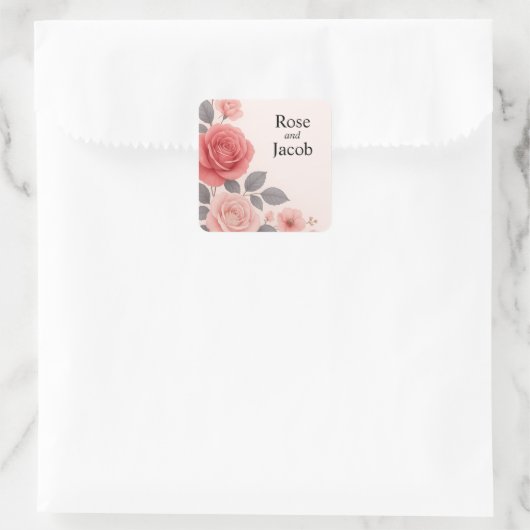 Blush Roos Floral Wedding Vierkante Sticker (Tas)