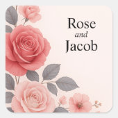 Blush Roos Floral Wedding Vierkante Sticker (Voorkant)