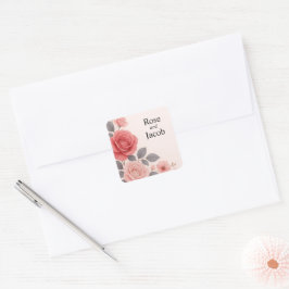 Blush Roos Floral Wedding Vierkante Sticker