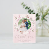 Blush Roos Floral Wreath Weddenschap Foto bedankt (Staand voorkant)