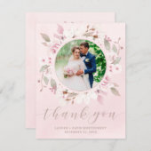 Blush Roos Floral Wreath Weddenschap Foto bedankt (Voorkant / Achterkant)