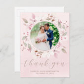 Blush Roos Floral Wreath Weddenschap Foto bedankt Briefkaart (Voorkant / Achterkant)