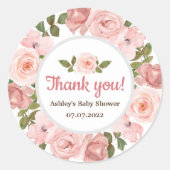 Blush Roos Flower Waterverf Baby shower Ronde Sticker (Voorkant)